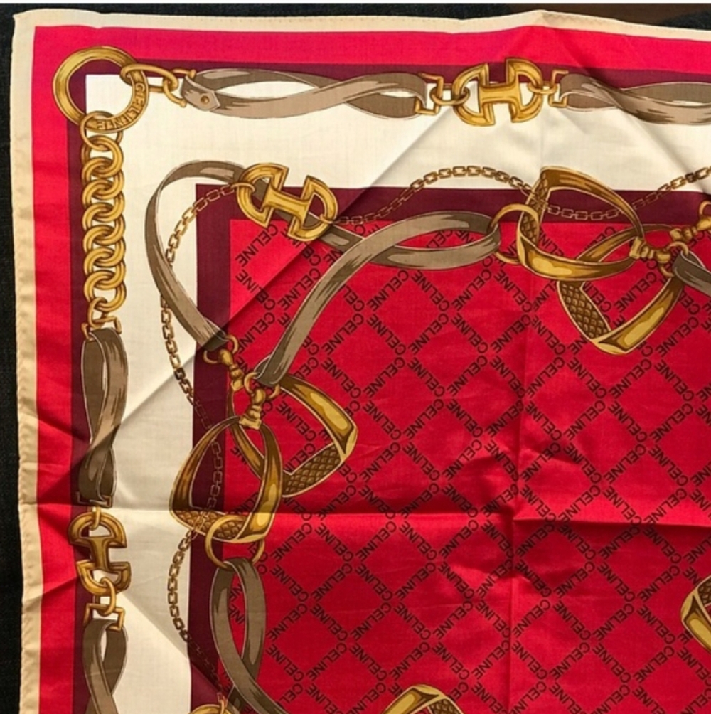 Celine Red and Gold Chain Motif Scarf / Bandana LNC - Picture 9 of 11